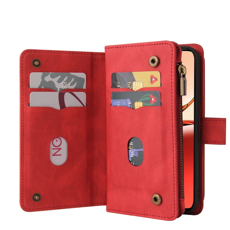 For OPPO Reno12 F 5G Global Skin Feel Multi Card Slots Zipper Wallet Leather Phone Case