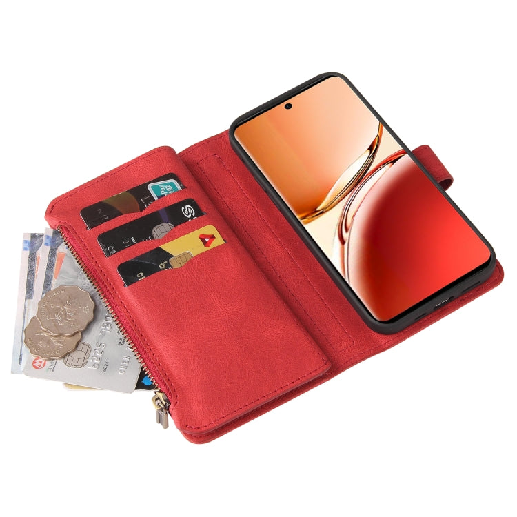 For OPPO Reno12 F 5G Global Skin Feel Multi Card Slots Zipper Wallet Leather Phone Case