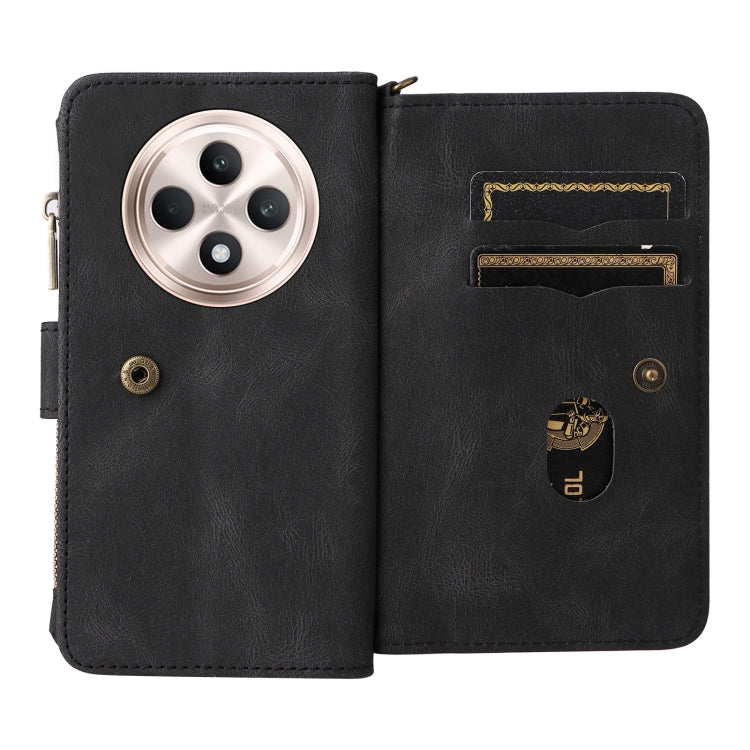 For OPPO Reno12 F 5G Global Skin Feel Multi Card Slots Zipper Wallet Leather Phone Case