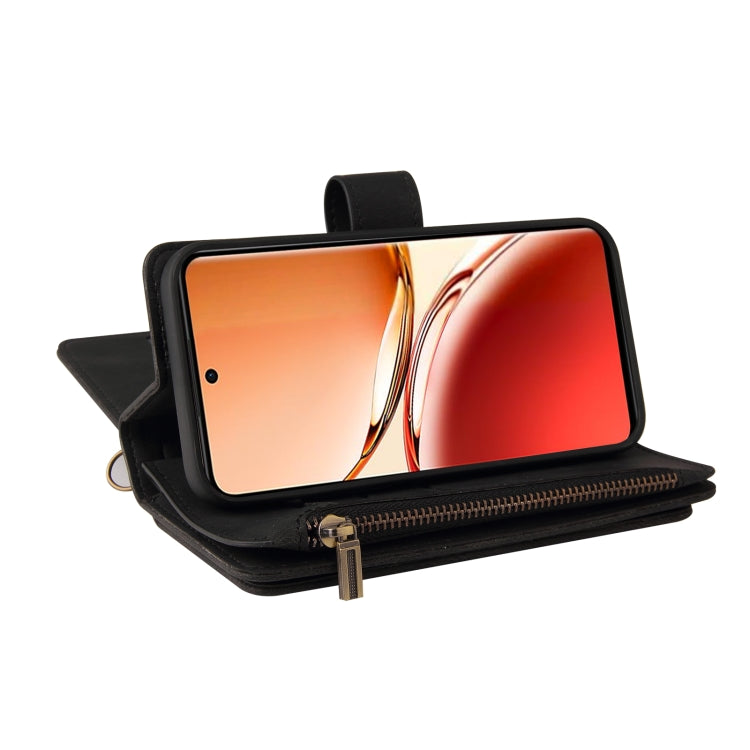 For OPPO Reno12 F 5G Global Skin Feel Multi Card Slots Zipper Wallet Leather Phone Case