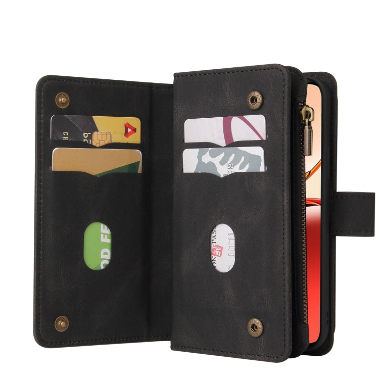 For OPPO Reno12 F 5G Global Skin Feel Multi Card Slots Zipper Wallet Leather Phone Case