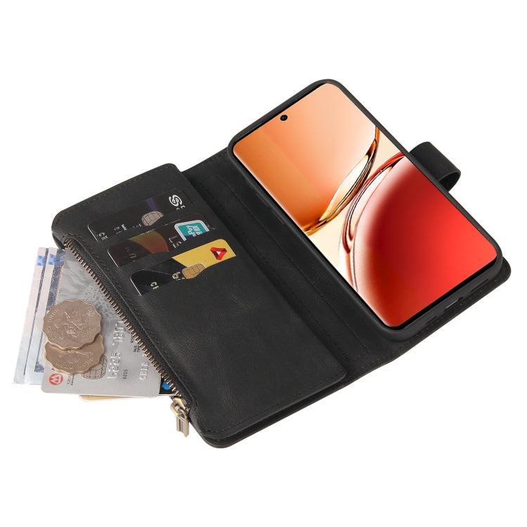 For OPPO Reno12 F 5G Global Skin Feel Multi Card Slots Zipper Wallet Leather Phone Case