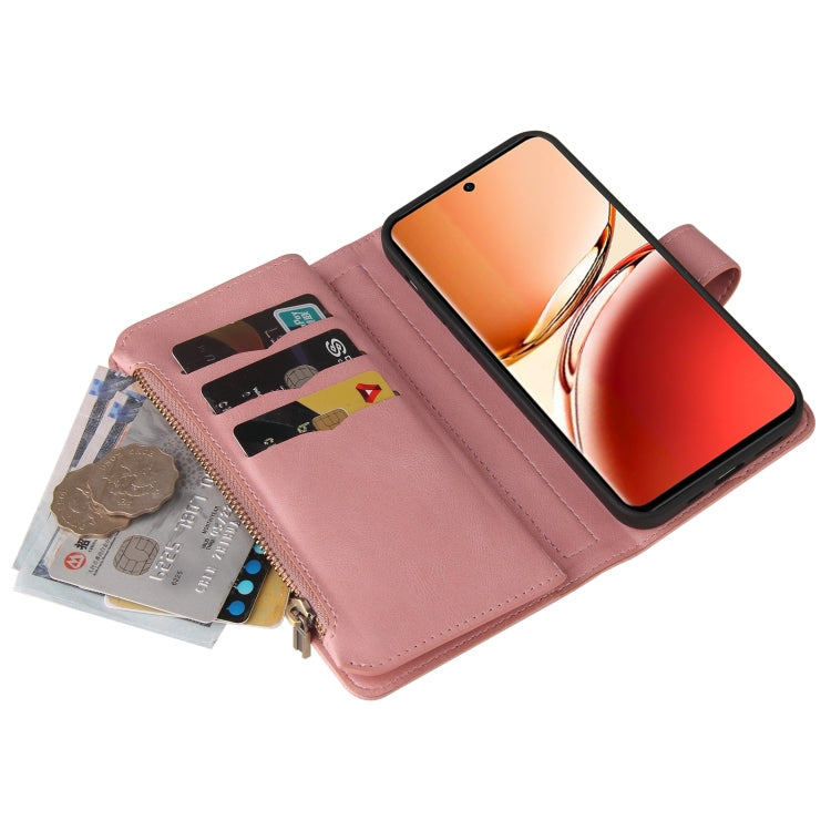 For OPPO Reno12 F 5G Global Skin Feel Multi Card Slots Zipper Wallet Leather Phone Case