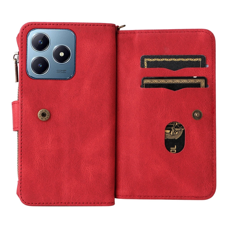 For Realme C63 / C61 / Note 60 Skin Feel Multi Card Slots Zipper Wallet Leather Phone Case