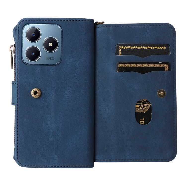 For Realme C63 / C61 / Note 60 Skin Feel Multi Card Slots Zipper Wallet Leather Phone Case