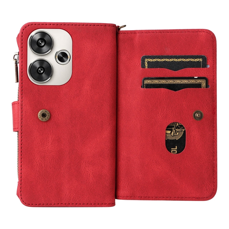 For Xiaomi Poco F6 Skin Feel Multi Card Slots Zipper Wallet Leather Phone Case