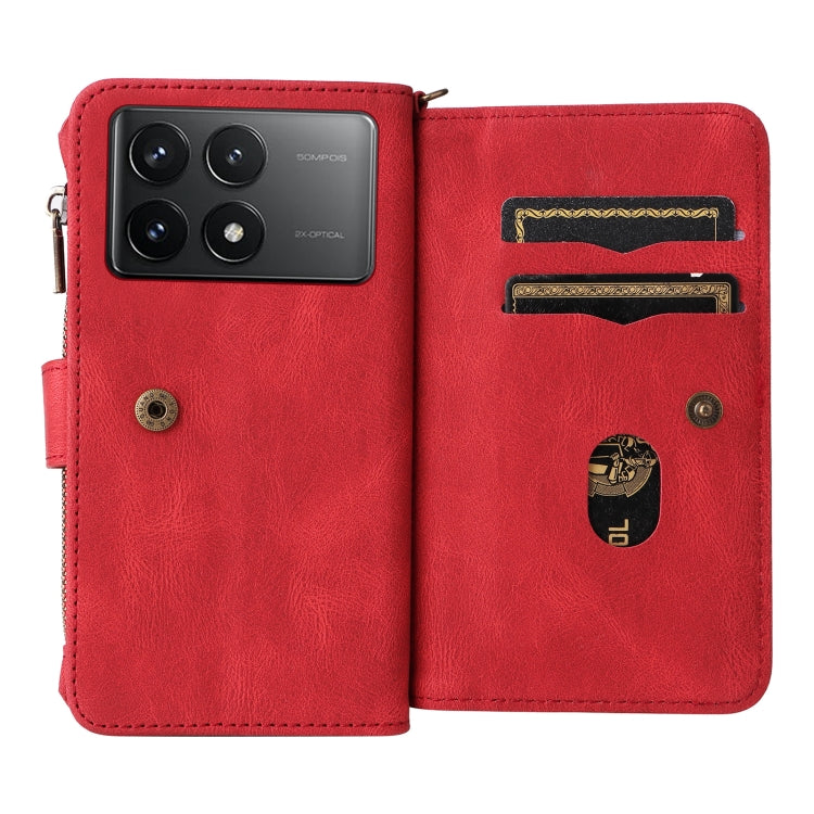For Xiaomi Poco F6 Pro Skin Feel Multi Card Slots Zipper Wallet Leather Phone Case