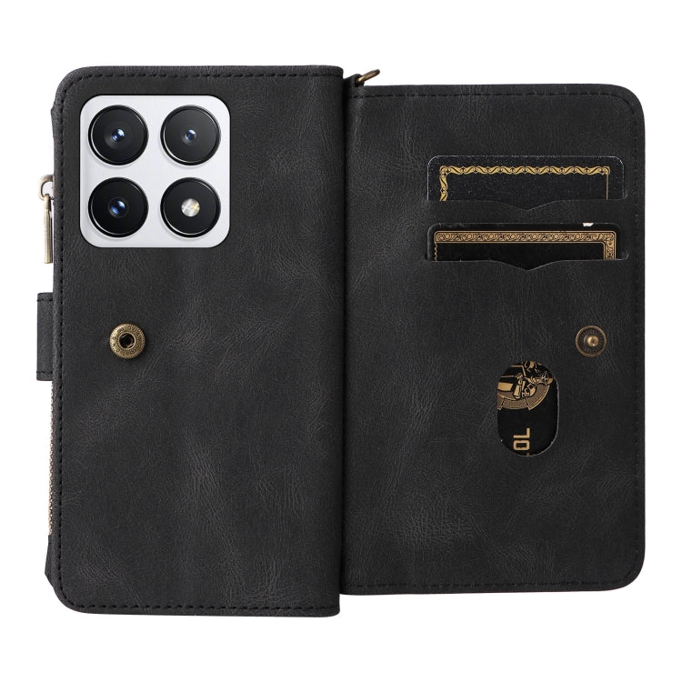For Xiaomi 14T Pro Skin Feel Multi Card Slots Zipper Wallet Leather Phone Case