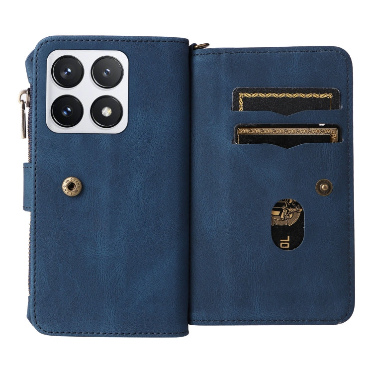 For Xiaomi 14T Pro Skin Feel Multi Card Slots Zipper Wallet Leather Phone Case