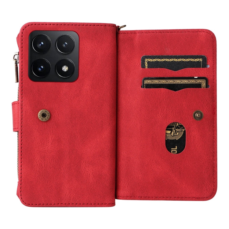 For Xiaomi 14T Skin Feel Multi Card Slots Zipper Wallet Leather Phone Case