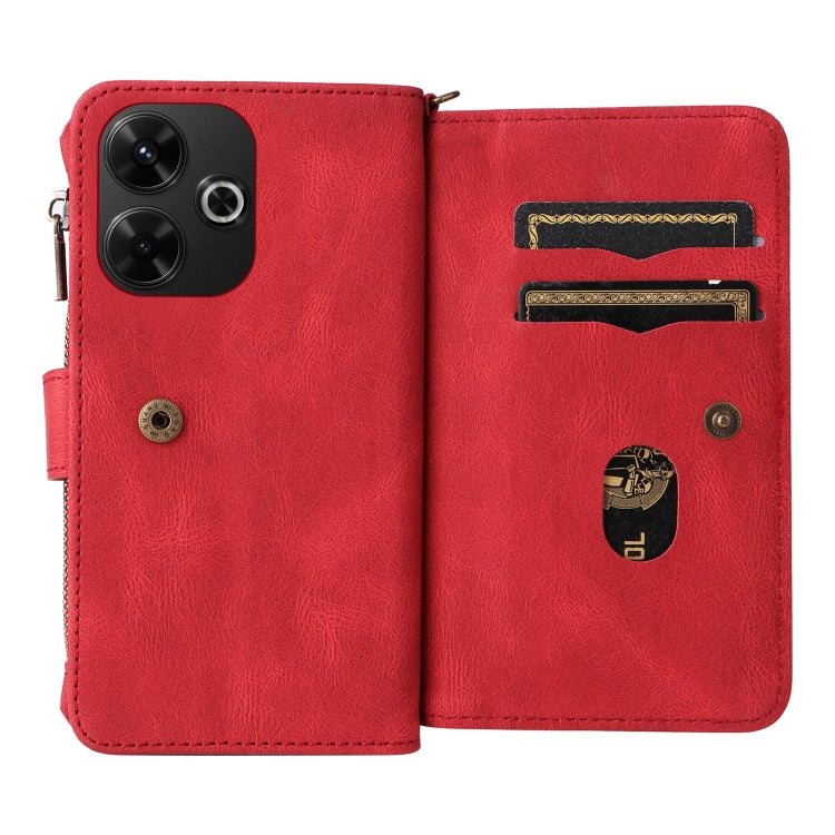 For Redmi 13 4G Global Skin Feel Multi Card Slots Zipper Wallet Leather Phone Case