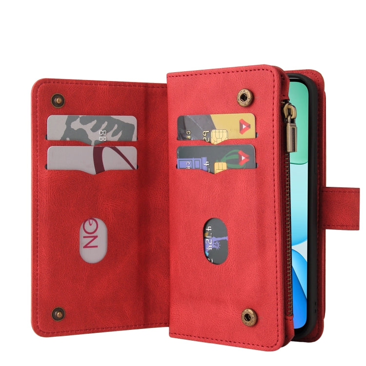 For Redmi 13 4G Global Skin Feel Multi Card Slots Zipper Wallet Leather Phone Case