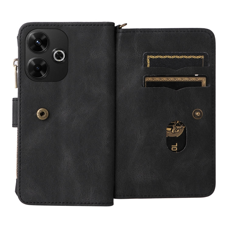 For Redmi 13 4G Global Skin Feel Multi Card Slots Zipper Wallet Leather Phone Case
