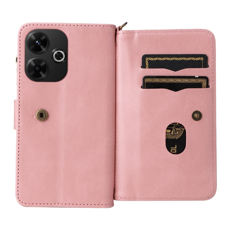 For Redmi 13 4G Global Skin Feel Multi Card Slots Zipper Wallet Leather Phone Case