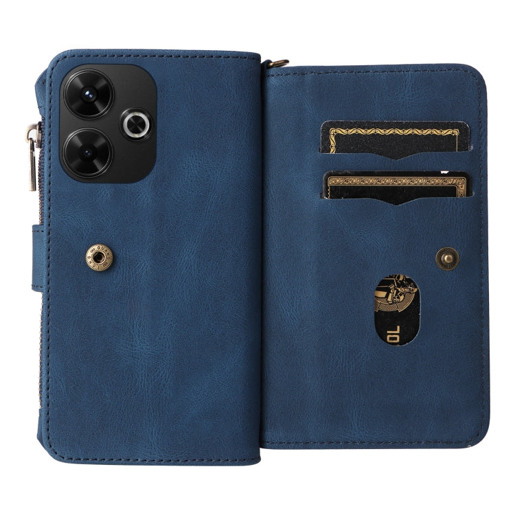 For Redmi 13 4G Global Skin Feel Multi Card Slots Zipper Wallet Leather Phone Case
