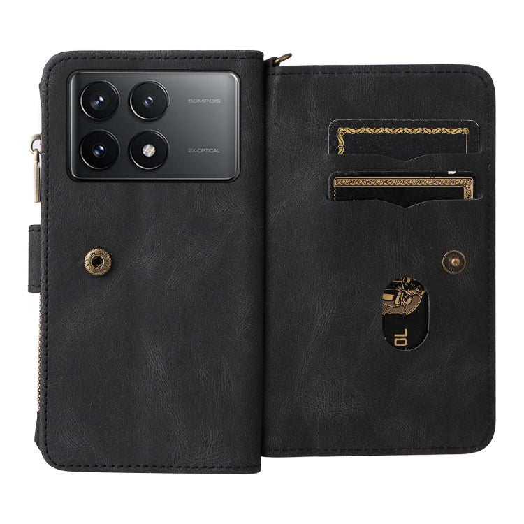 For Redmi K70 Skin Feel Multi Card Slots Zipper Wallet Leather Phone Case