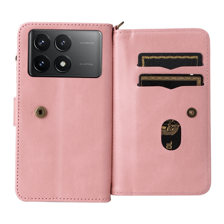 For Redmi K70 Skin Feel Multi Card Slots Zipper Wallet Leather Phone Case