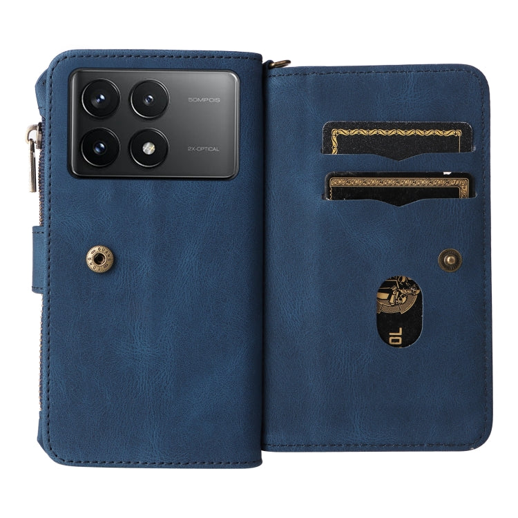 For Redmi K70 Skin Feel Multi Card Slots Zipper Wallet Leather Phone Case