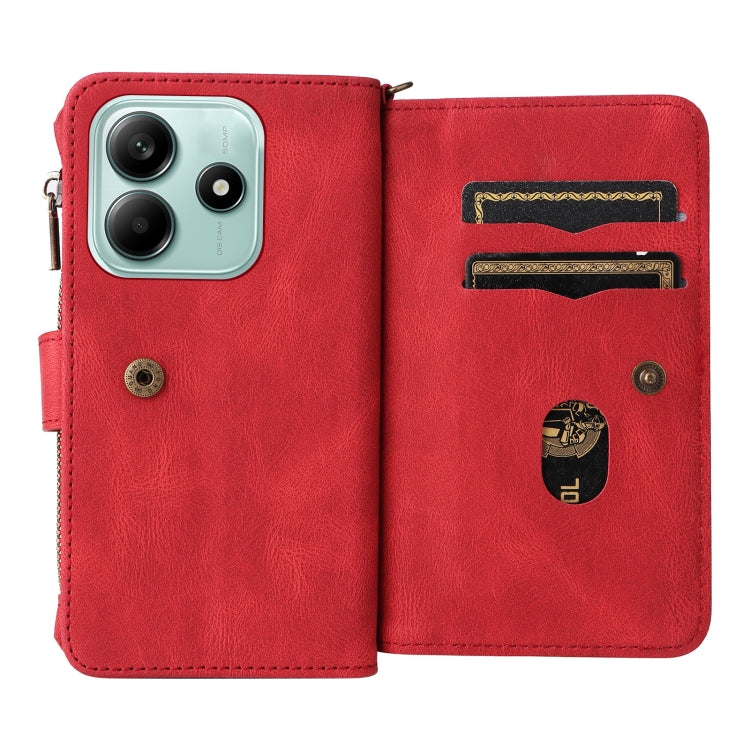 For Redmi Note 14 5G Skin Feel Multi Card Slots Zipper Wallet Leather Phone Case