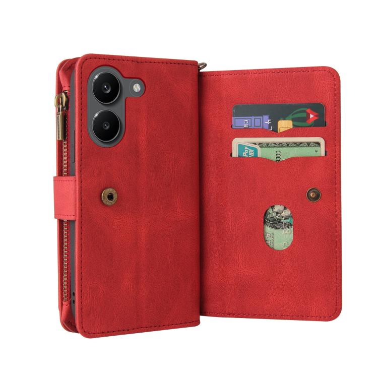For Redmi Turbo 5 / Poco X8 Pro 5G Skin Feel Multi Card Slots Zipper Wallet Leather Phone Case
