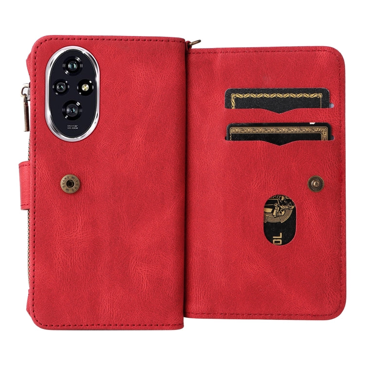 For Honor 200 Skin Feel Multi Card Slots Zipper Wallet Leather Phone Case