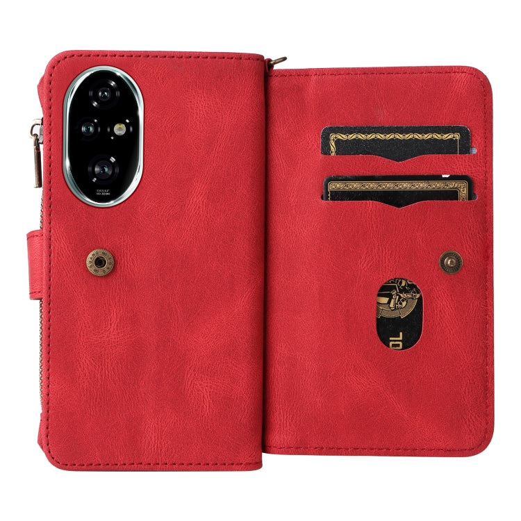 For Honor 200 Pro Skin Feel Multi Card Slots Zipper Wallet Leather Phone Case