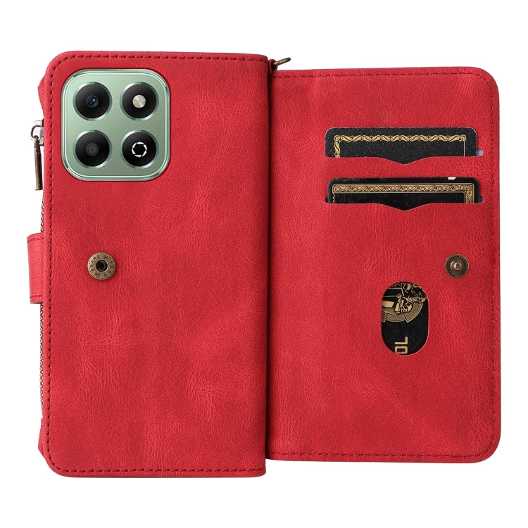 For Honor X6b Skin Feel Multi Card Slots Zipper Wallet Leather Phone Case