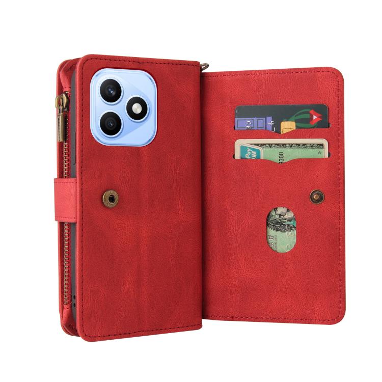 For Honor X8d 4G Skin Feel Multi Card Slots Zipper Wallet Leather Phone Case