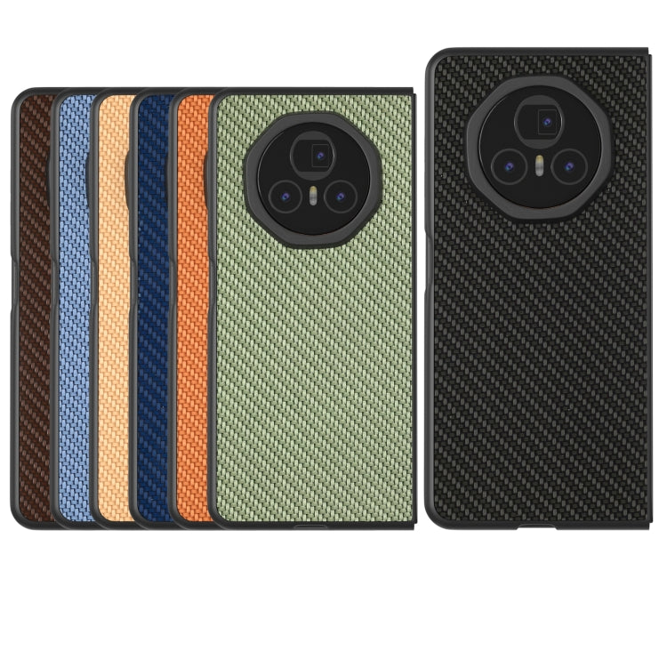 For Honor Magic V3 Black Frame Carbon Fiber Texture PU Phone Case