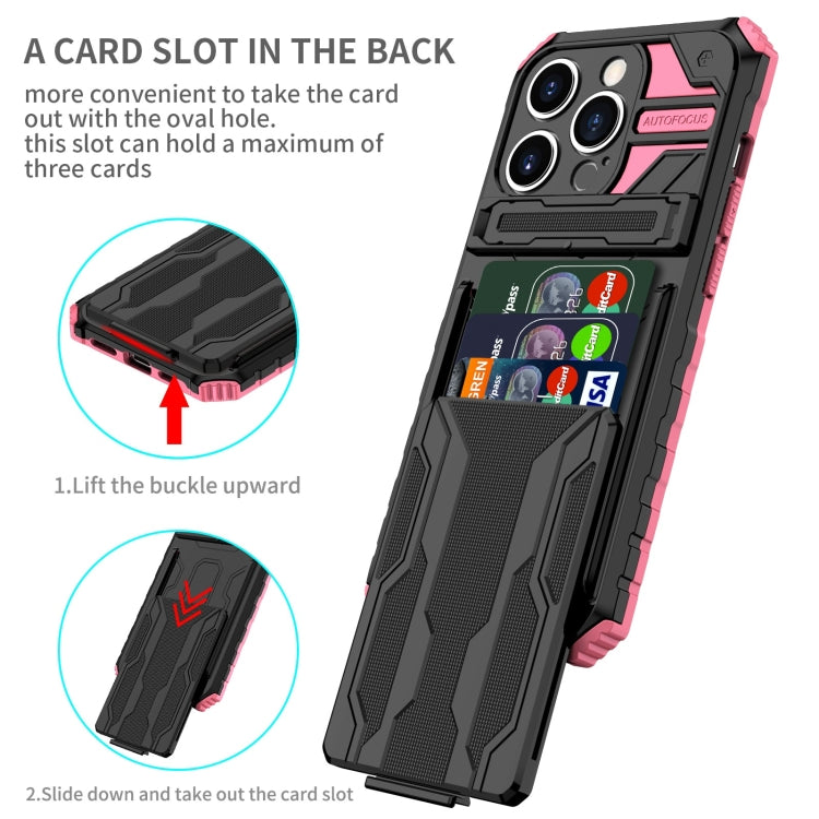 For iPhone 15 Pro Max Kickstand Armor Card Wallet Phone Case