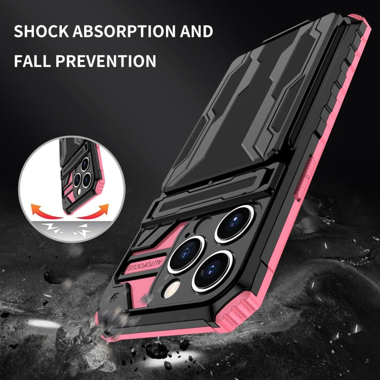 For iPhone 15 Pro Max Kickstand Armor Card Wallet Phone Case