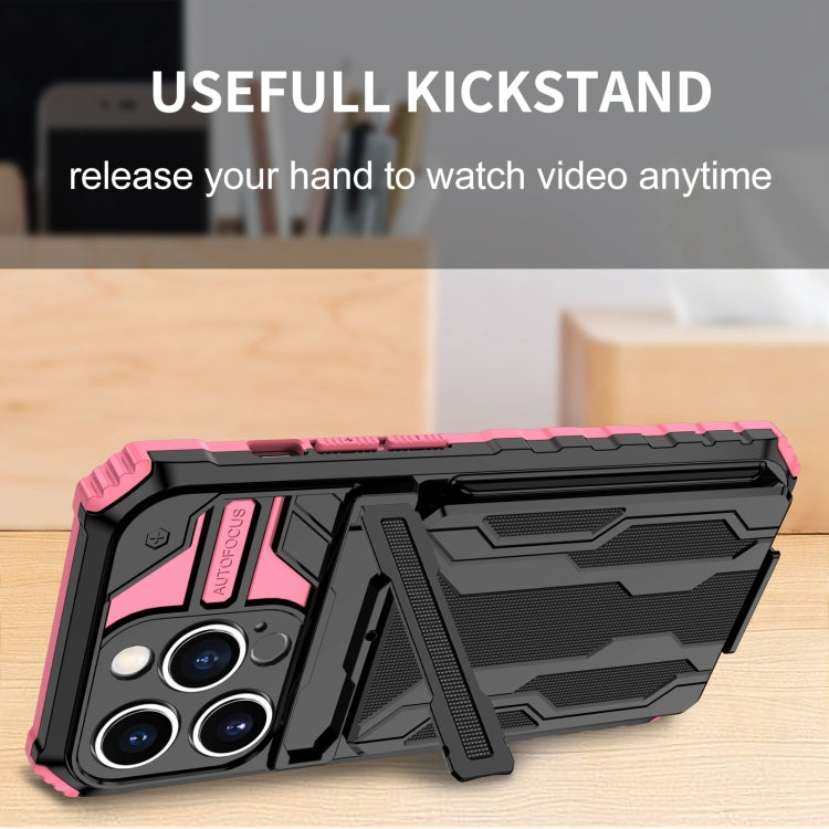 For iPhone 15 Pro Max Kickstand Armor Card Wallet Phone Case
