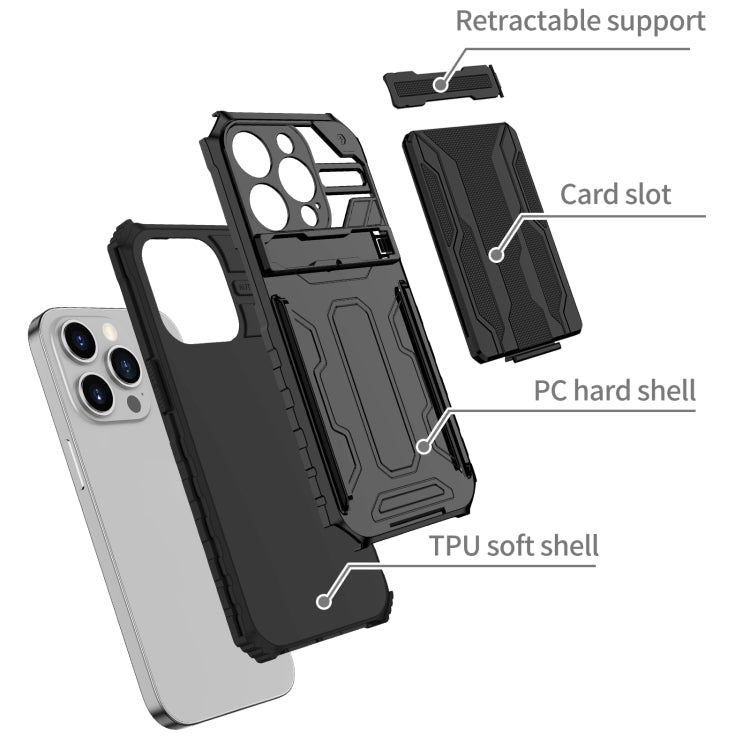 For iPhone 15 Pro Max Kickstand Armor Card Wallet Phone Case