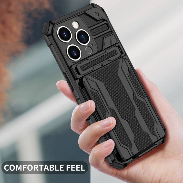 For iPhone 15 Pro Max Kickstand Armor Card Wallet Phone Case