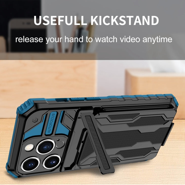 For iPhone 15 Pro Max Kickstand Armor Card Wallet Phone Case