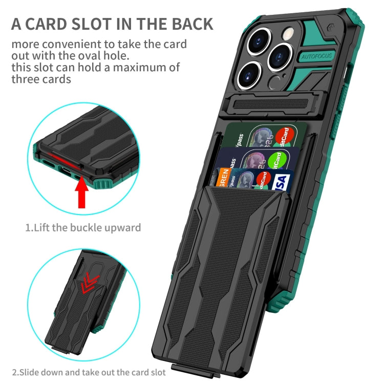For iPhone 15 Pro Max Kickstand Armor Card Wallet Phone Case