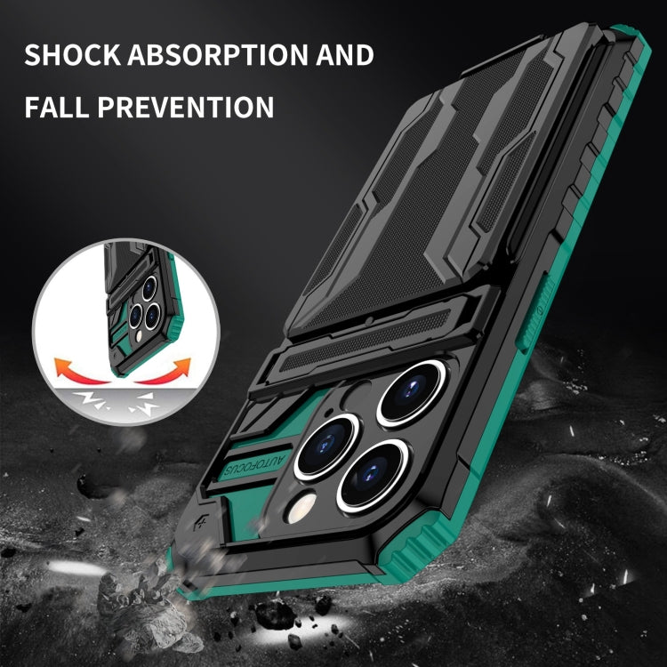 For iPhone 15 Pro Max Kickstand Armor Card Wallet Phone Case