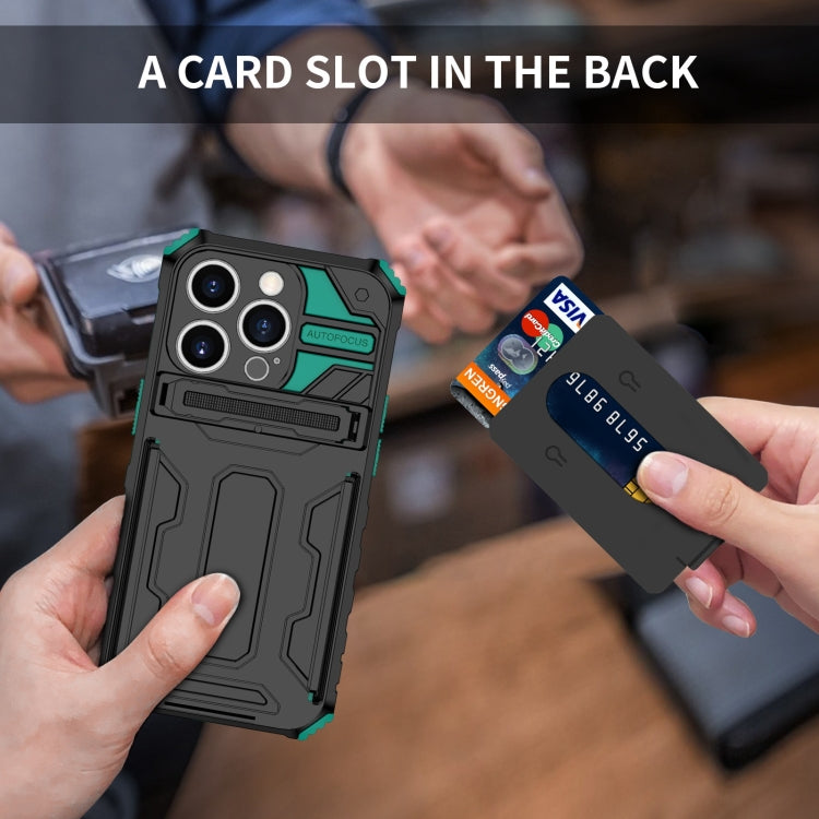 For iPhone 15 Pro Max Kickstand Armor Card Wallet Phone Case