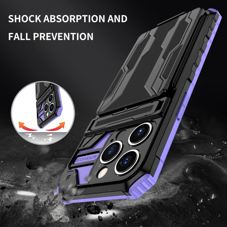 For iPhone 15 Pro Max Kickstand Armor Card Wallet Phone Case
