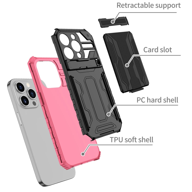 For iPhone 15 Pro Kickstand Armor Card Wallet Phone Case