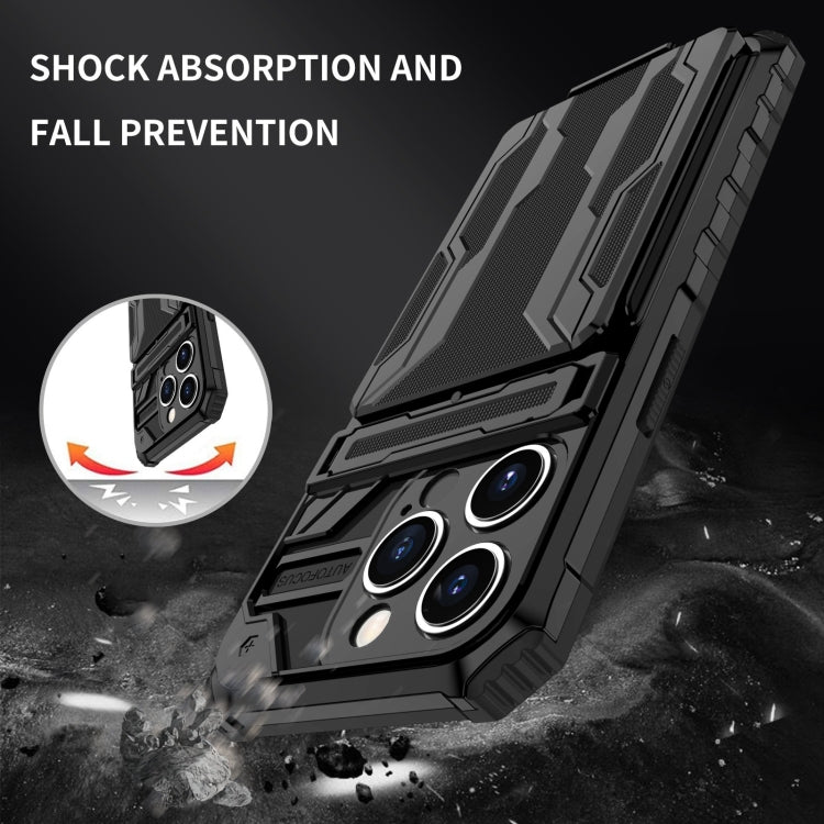 For iPhone 15 Pro Kickstand Armor Card Wallet Phone Case