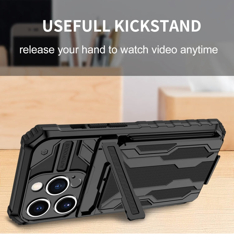 For iPhone 15 Pro Kickstand Armor Card Wallet Phone Case