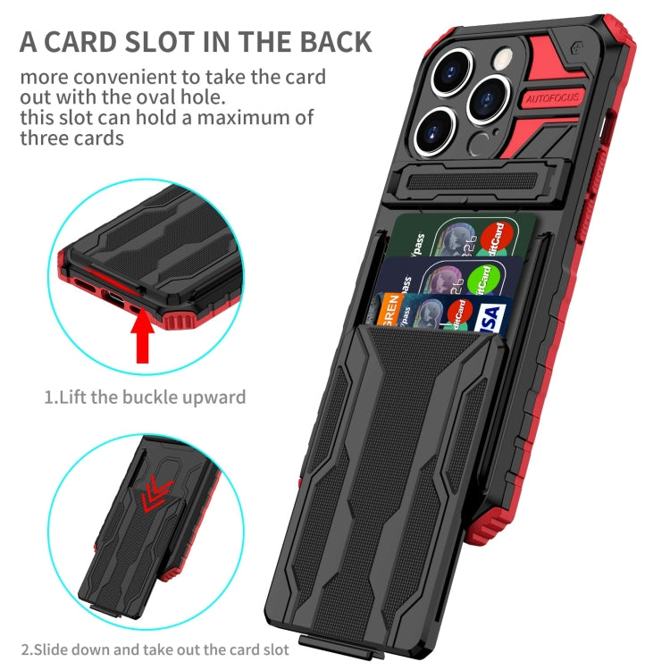 For iPhone 15 Pro Kickstand Armor Card Wallet Phone Case