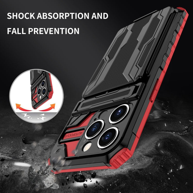 For iPhone 15 Pro Kickstand Armor Card Wallet Phone Case