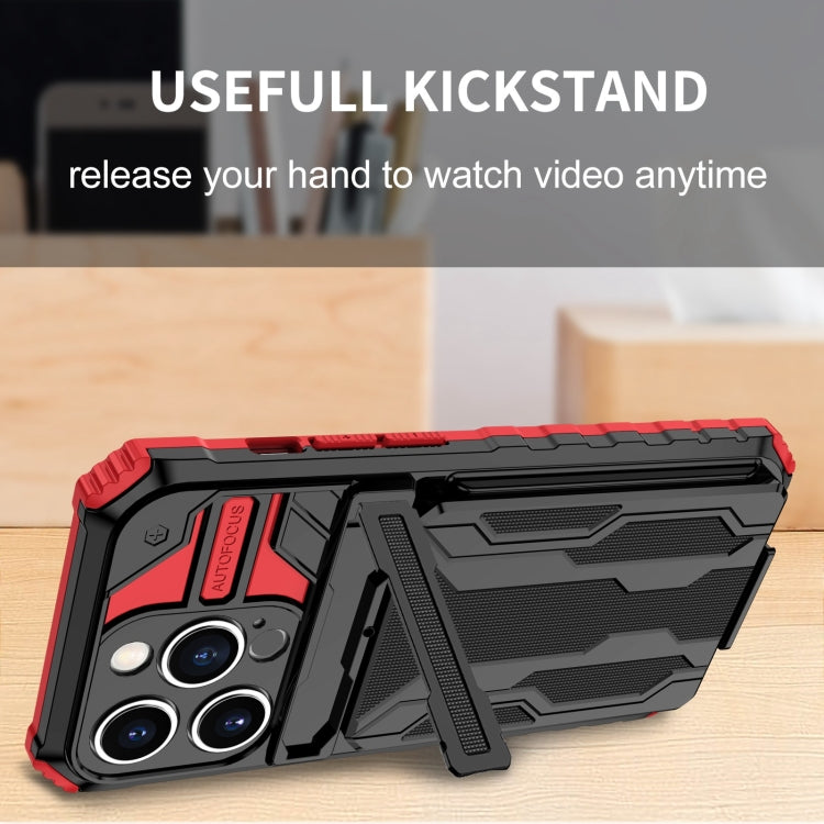 For iPhone 15 Pro Kickstand Armor Card Wallet Phone Case