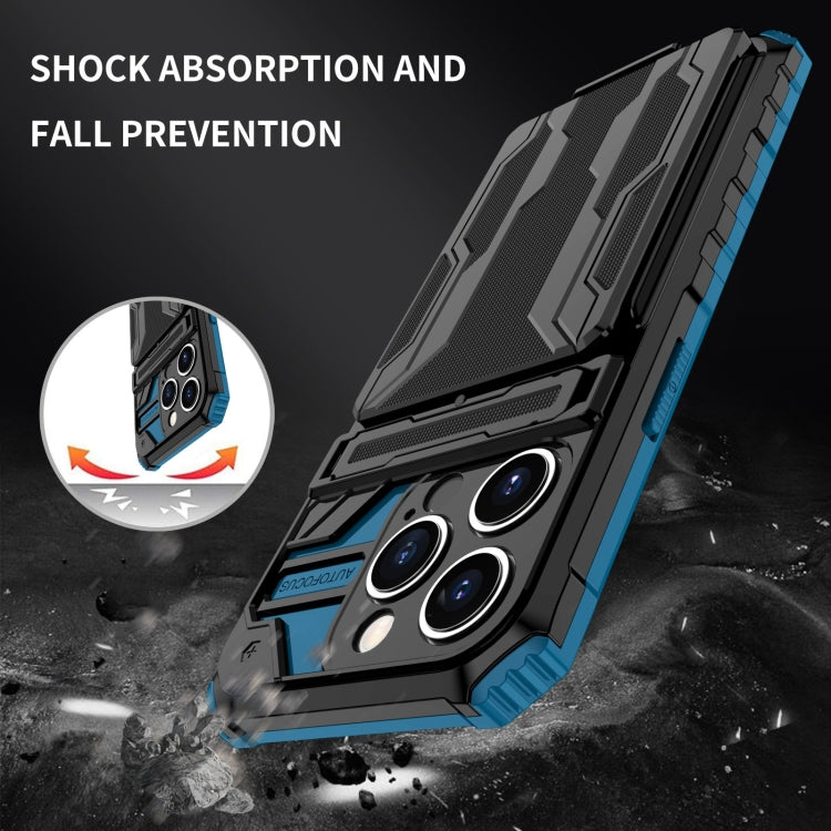 For iPhone 15 Pro Kickstand Armor Card Wallet Phone Case