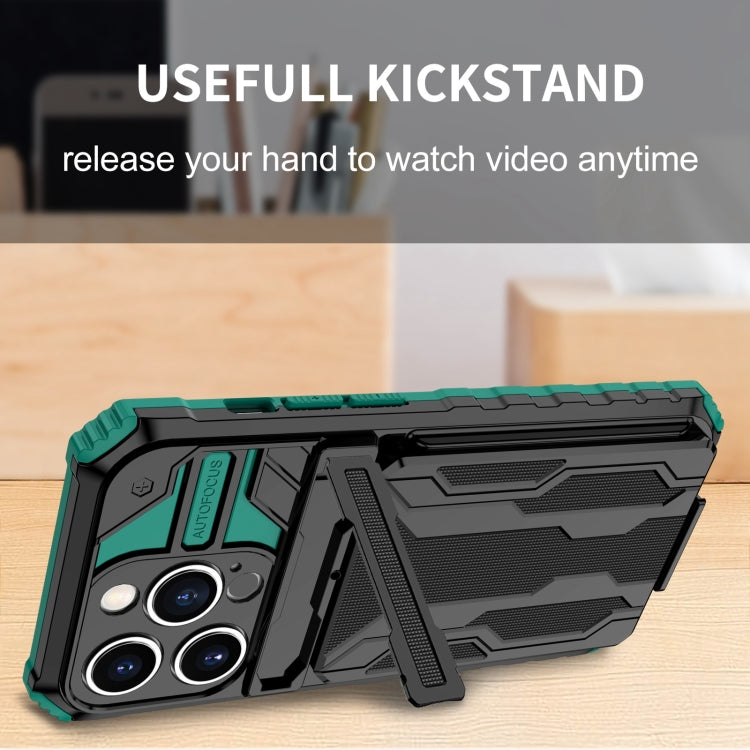 For iPhone 15 Pro Kickstand Armor Card Wallet Phone Case