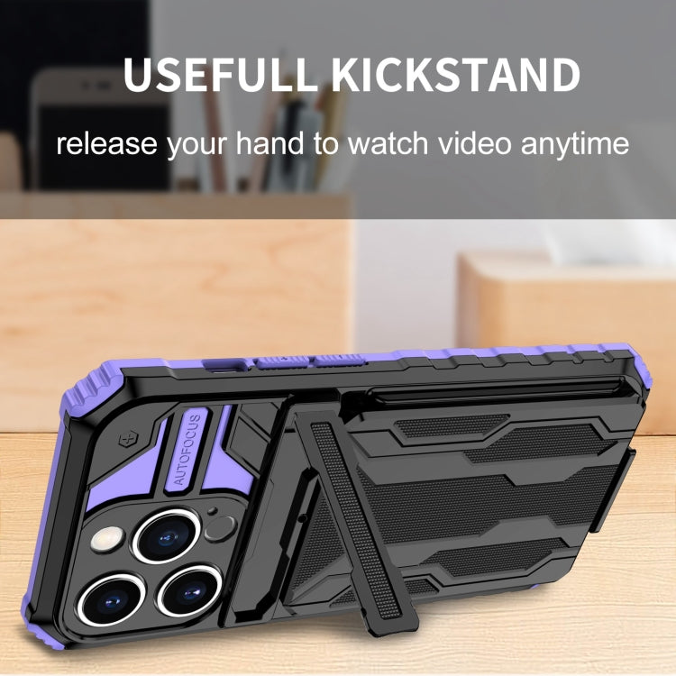 For iPhone 15 Pro Kickstand Armor Card Wallet Phone Case