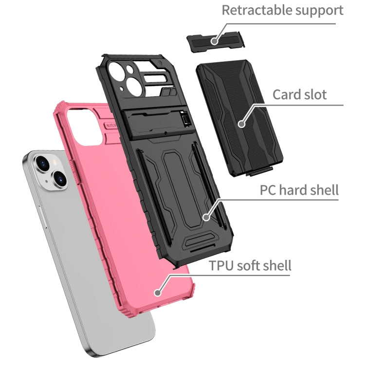 For iPhone 15 Plus Kickstand Armor Card Wallet Phone Case