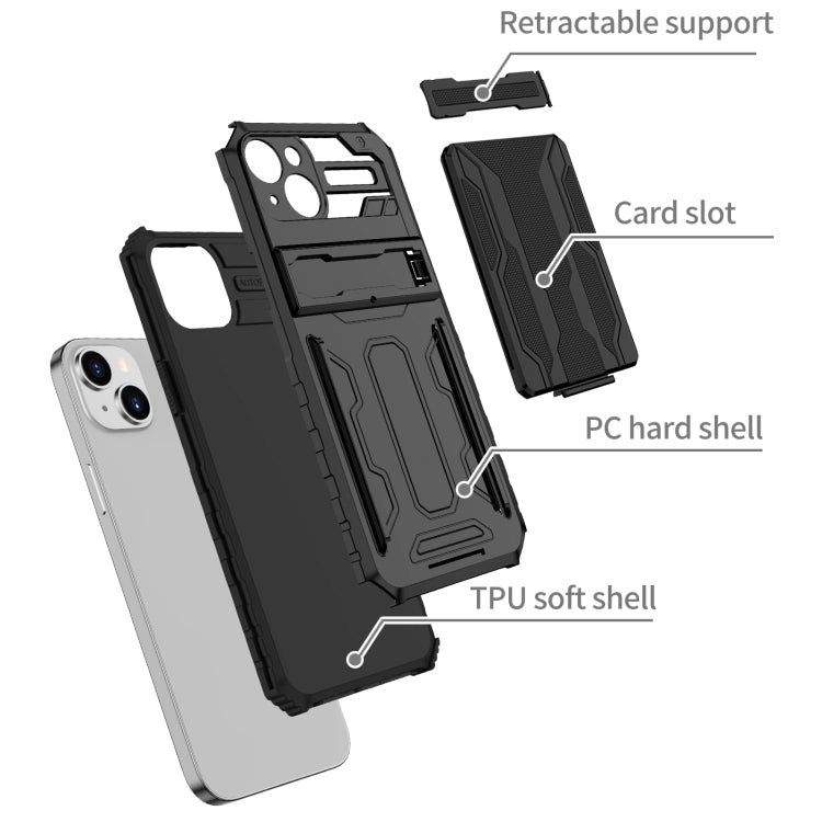 For iPhone 15 Plus Kickstand Armor Card Wallet Phone Case